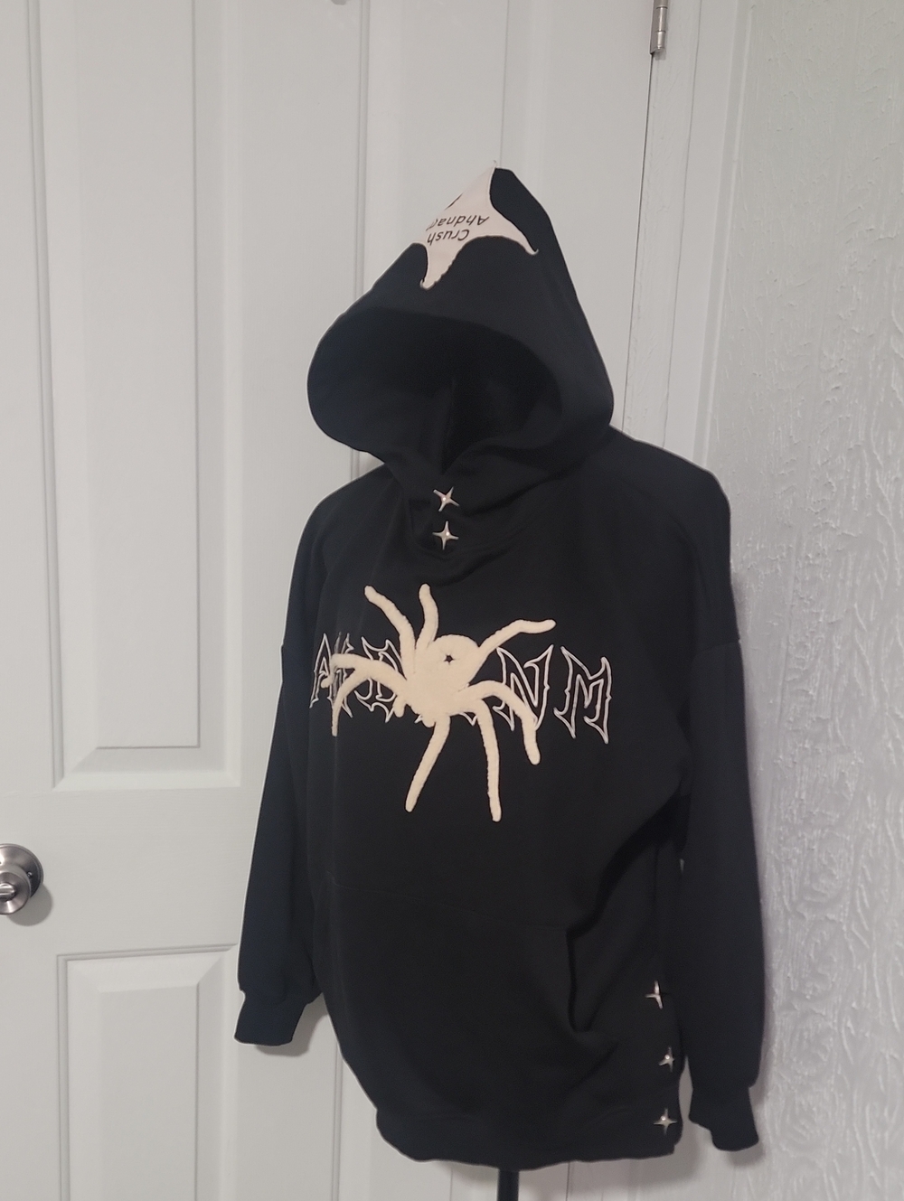 Aelfric Eden Black Ahdnam Hoodie   Spider Graphic Metal Star Snaps  Oversized XS